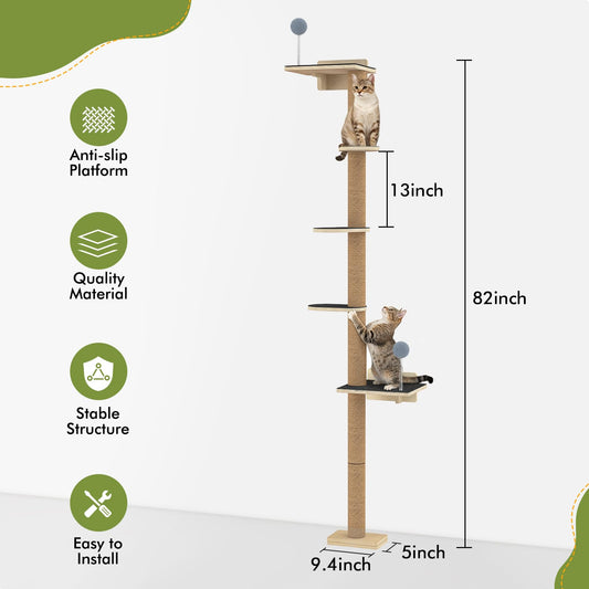Cat Wall Shelves with 3 Steps, Wooden Cat Wall Furniture up to 15lbs, Floating Stairs for Small/Medium Cats, Kitty Wide Climber Shelf with Cozy Perch for Indoor, Sleeping, Jumping, Playing