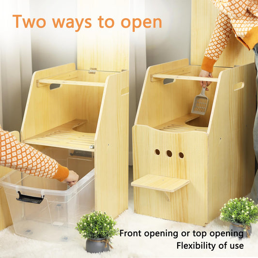 Wooden Cat Washroom with Vent&Filtered Litter Panels, Enclosed Litter Box Furniture, Easy to Assemble, 2 Openings