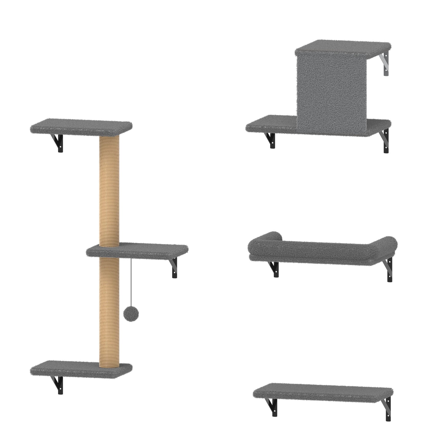 Fukumaru Cat Wall Climber & Shelves, Stable & Safe 4 in 1 Gym Set, Wooden Climbing Wall with Scratching Post, Bridge & Bed, Perfect for 16 Inch Drywall