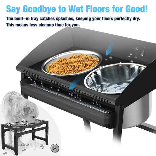 Spill Proof Tilted Elevated Dog Bowls for Large Breed, 15“ Tall Raised Dog Bowl with Stand, Stainless Steel Dog Food Bowl & Water Bowl Set for Indoor & Outdoor Use, Easy Clean Large Dog Bowl Dog Dish