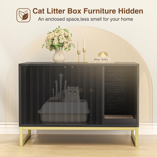 Halitaa Litter Box Enclosure,Modern Cat Litter Box Enclosure Furniture Hidden Litter Box with Cat Scratch Pad, Cat Washroom Cat House End Table, Entryway Bench for Livingroom