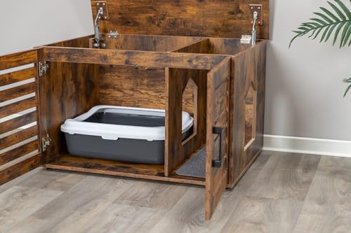 Trixie XL Furniture Litter Box Enclosure (White), Hidden Litter Box for Cats with Openings on Either Ends & Large Ventilations Slots, Double Doors for Easy Cleaning, Removable Divider