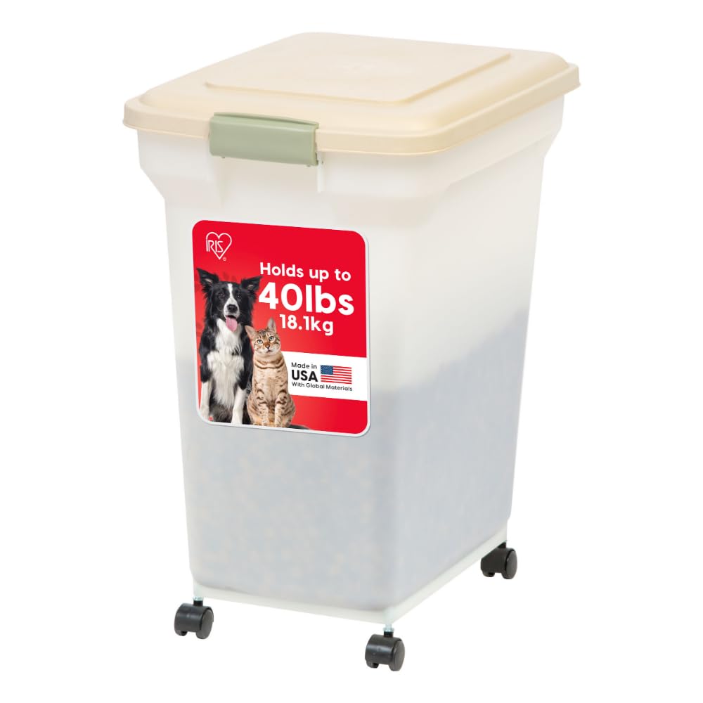 IRIS USA WeatherPro Airtight Pet Food Storage Container with Attachable Casters, For Dog Cat Bird and Other Pet Food Storage Bin
