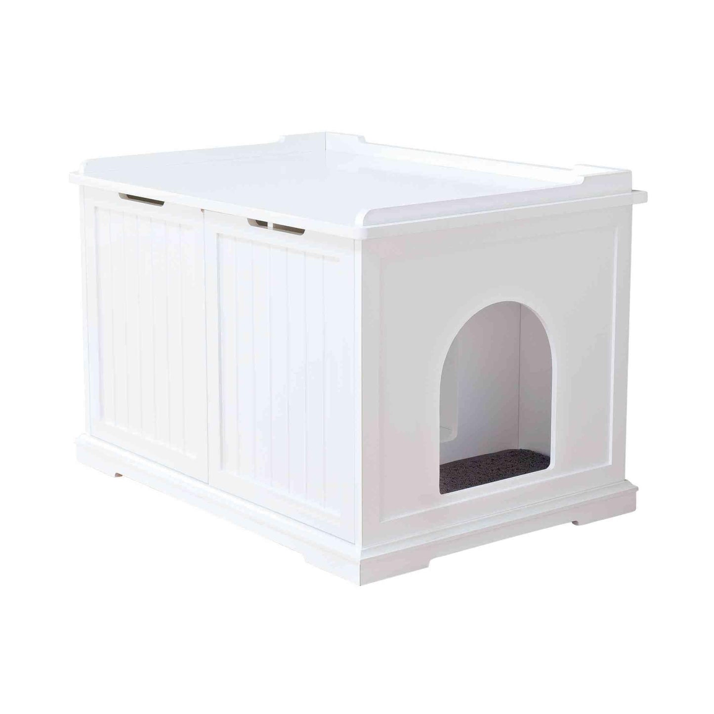 Trixie XL Furniture Litter Box Enclosure (White), Hidden Litter Box for Cats with Openings on Either Ends & Large Ventilations Slots, Double Doors for Easy Cleaning, Removable Divider