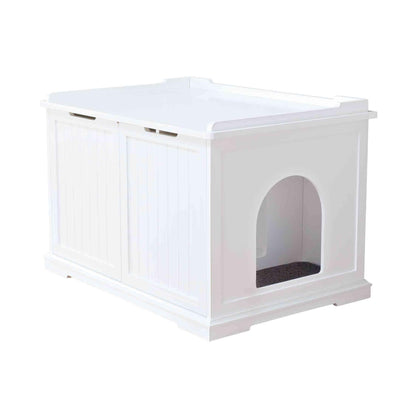 Trixie XL Furniture Litter Box Enclosure (White), Hidden Litter Box for Cats with Openings on Either Ends & Large Ventilations Slots, Double Doors for Easy Cleaning, Removable Divider