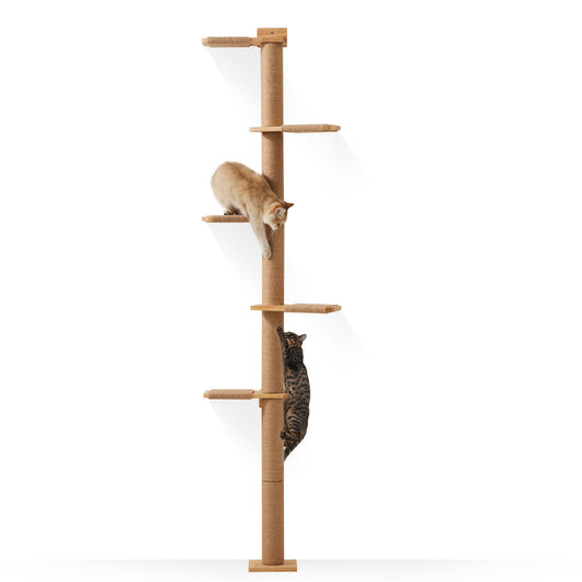FUKUMARU Tall Cat Tree, 5 Tier Floor to Ceiling Cat Tower, Wall-Mounted Cats Scratching Post, Wild Simulation Kitten Wall Shelves, Suitable for Climb, Scratch, and Play