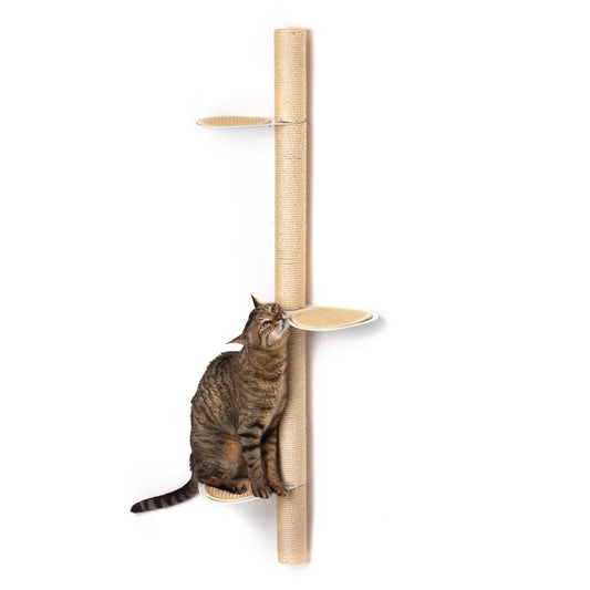 xympo 51" Wall-Mounted Cat Tree – Modern Space-Saving Cat Shelf with Sisal Scratching Post & Steel Climbing Steps – Stylish Cat Wall Furniture for Small Spaces