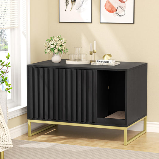 Halitaa Litter Box Enclosure,Modern Cat Litter Box Enclosure Furniture Hidden Litter Box with Cat Scratch Pad, Cat Washroom Cat House End Table, Entryway Bench for Livingroom