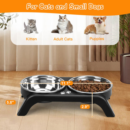 Elevated Dog Bowls | 2 Thick Stainless Steel Dog Food Bowls Non-Slip Stand for Large, Medium Dogs - Height Adjusts 3.7" to 12.36"