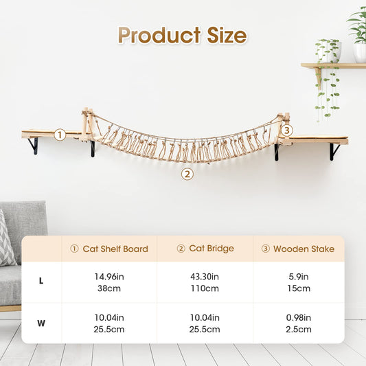 A.FATI Cat Wall Shelves - Multi-Level Cat Furniture with Sisal Scratch Mat, Kitty Bed, Climbing Shelves and Perches for Sleeping, Playing, Climbing
