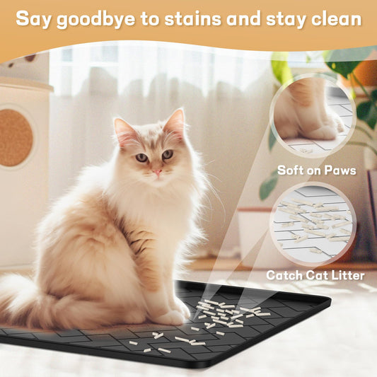 Silicone Cat Litter Mat for litter box,Ultra-Thick Easy to Clean Litter Box Mat, Waterproof, Urine-Proof, Non-Slip Kitty Litter Mats for Floor, Keeping the Floor Clean and Tidy