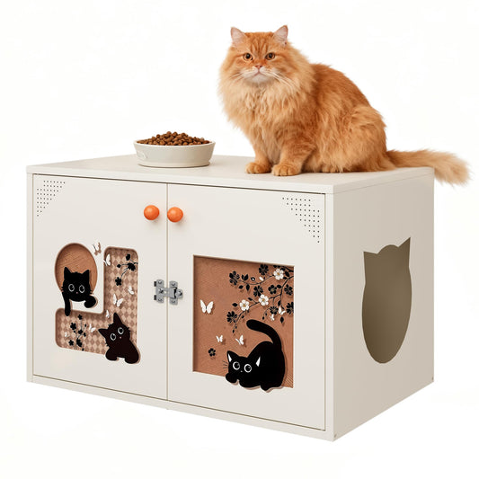 PEROKIER Cat Litter Box Enclosure, Hidden Litter Box Furniture with Removable Divider, Decorative Litter Box Cabinet, Cat Washroom Fit Most of Litter Box