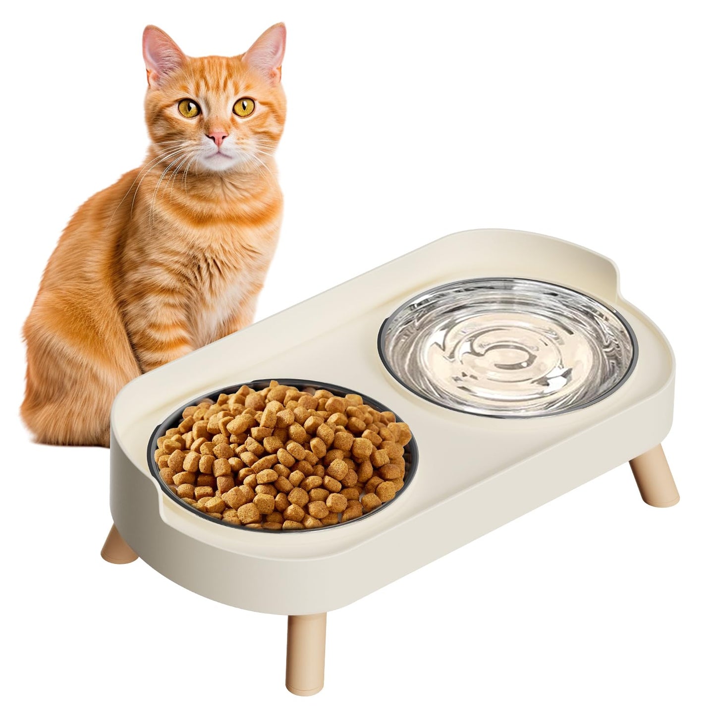 Elevated Cat Bowl, Raised Cat Food and Water Bowl Set for Indoor Cats
