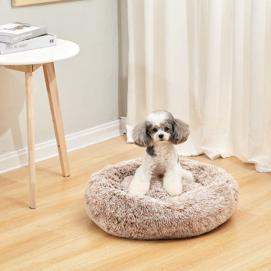 Bedfolks Calming Donut Dog Bed Cat Bed| Anti Anxiety Round Fluffy Plush Dog Bed for Small Medium Large Extra Large Dogs, Machine Washable Cuddler Pet Bed (23''/30''/36''/45'')