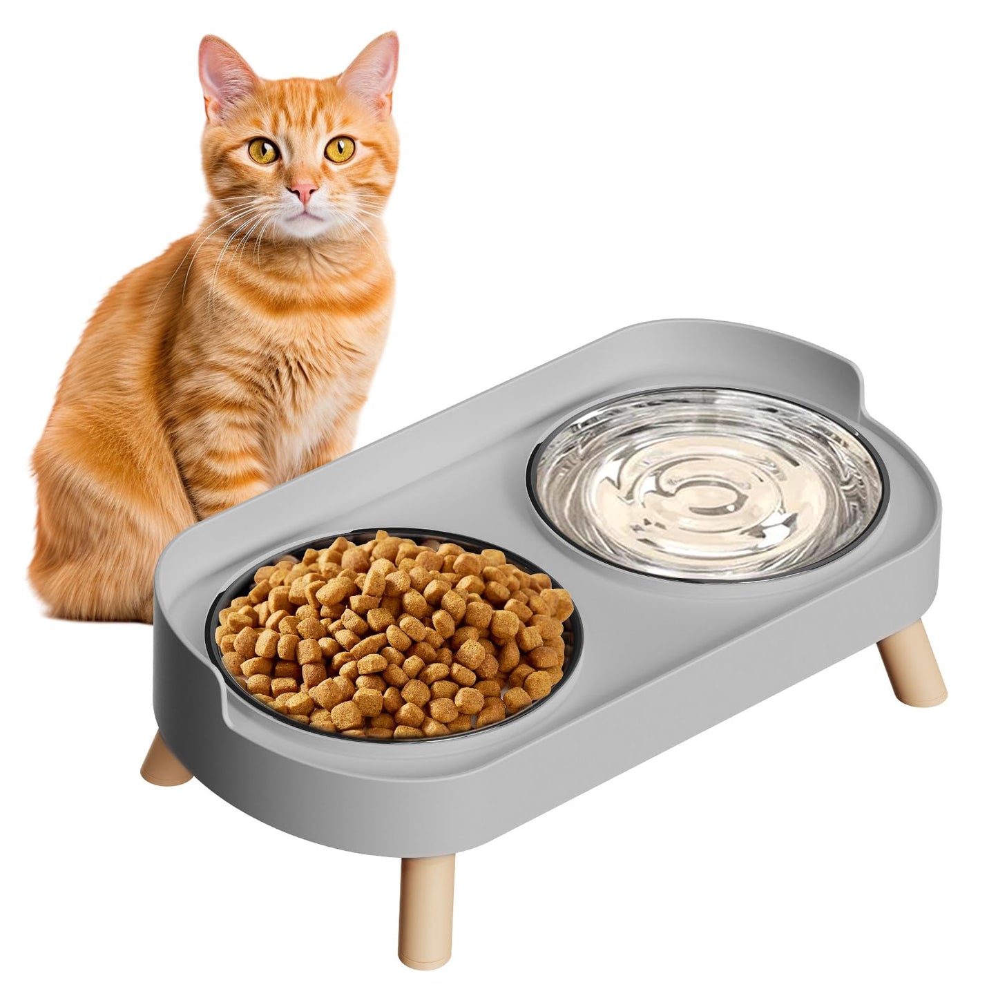Elevated Cat Bowl, Raised Cat Food and Water Bowl Set for Indoor Cats