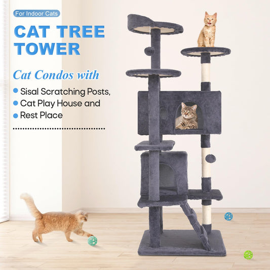 FDW Cat Tree Cat Tower Multi-Level Durable Cat Scratching Post & Cozy Fun Cat Jumping Platform Space Saving Cat Condo Pet Play House for Indoor Cats