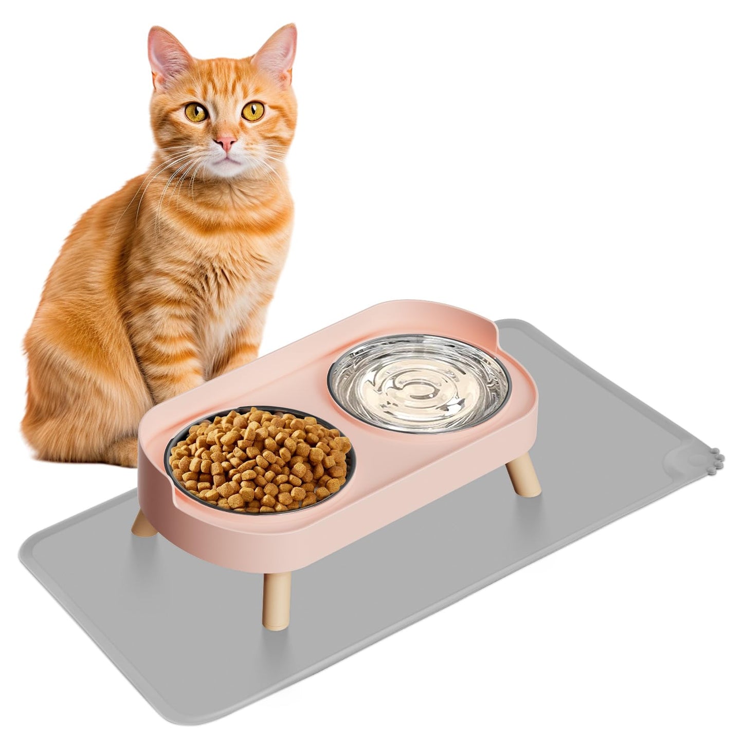 Elevated Cat Bowl, Raised Cat Food and Water Bowl Set for Indoor Cats