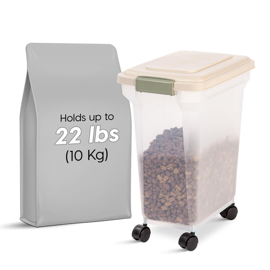 IRIS USA WeatherPro Airtight Pet Food Storage Container with Attachable Casters, For Dog Cat Bird and Other Pet Food Storage Bin