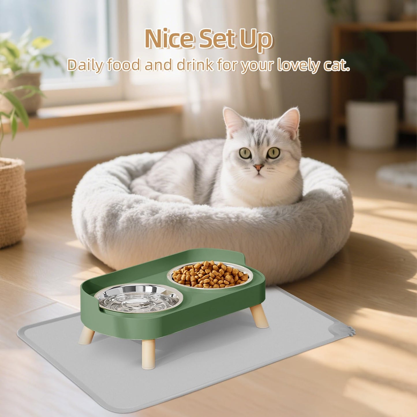 Elevated Cat Bowl, Raised Cat Food and Water Bowl Set for Indoor Cats