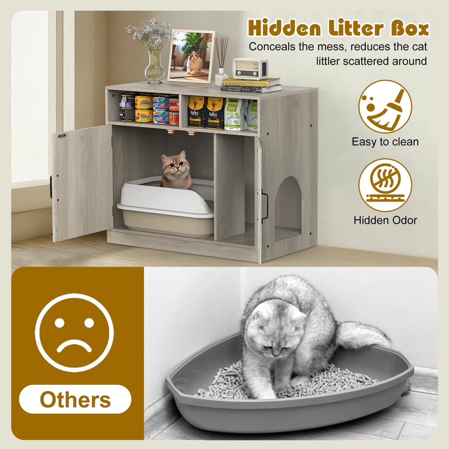 Cat Litter Box Enclosure Furniture Ultra-Large Wooden Hidden Litter Box