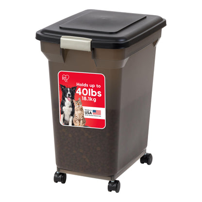 IRIS USA WeatherPro Airtight Pet Food Storage Container with Attachable Casters, For Dog Cat Bird and Other Pet Food Storage Bin