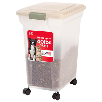 IRIS USA WeatherPro Airtight Pet Food Storage Container with Attachable Casters, For Dog Cat Bird and Other Pet Food Storage Bin