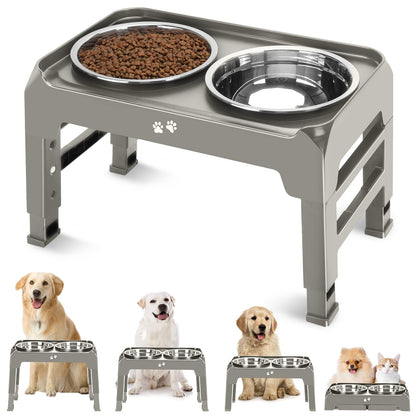 Elevated Dog Bowls | 2 Thick Stainless Steel Dog Food Bowls Non-Slip Stand for Large, Medium Dogs - Height Adjusts 3.7" to 12.36"