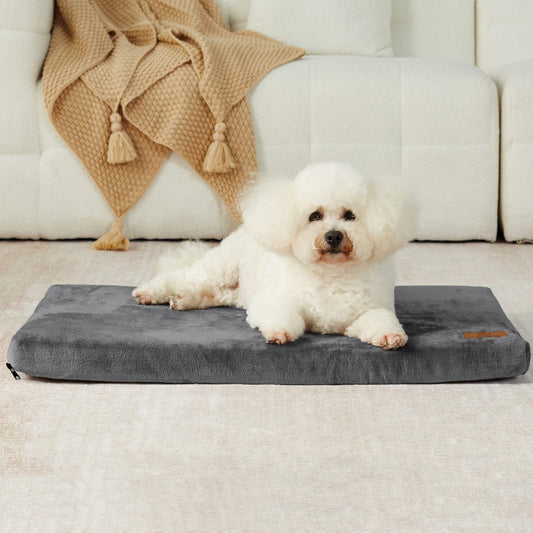 LIORCE Memory Foam Dog Crate Pad - Dog Bed Mat for Crate with Removable Washable Cover and Waterproof Lining - Comfy Orthopedic Pet Bed Mat for Medium/Large/Extra Large Dogs, Grey/White/Black/Bule