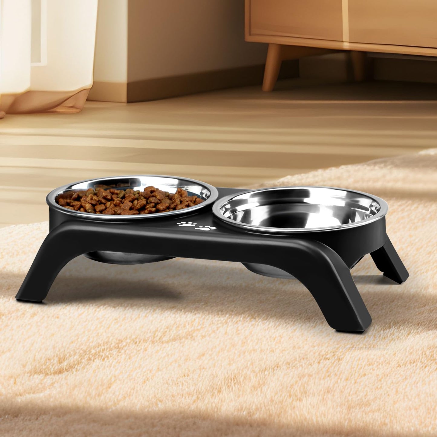 Elevated Dog Bowls | 2 Thick Stainless Steel Dog Food Bowls Non-Slip Stand for Large, Medium Dogs - Height Adjusts 3.7" to 12.36"