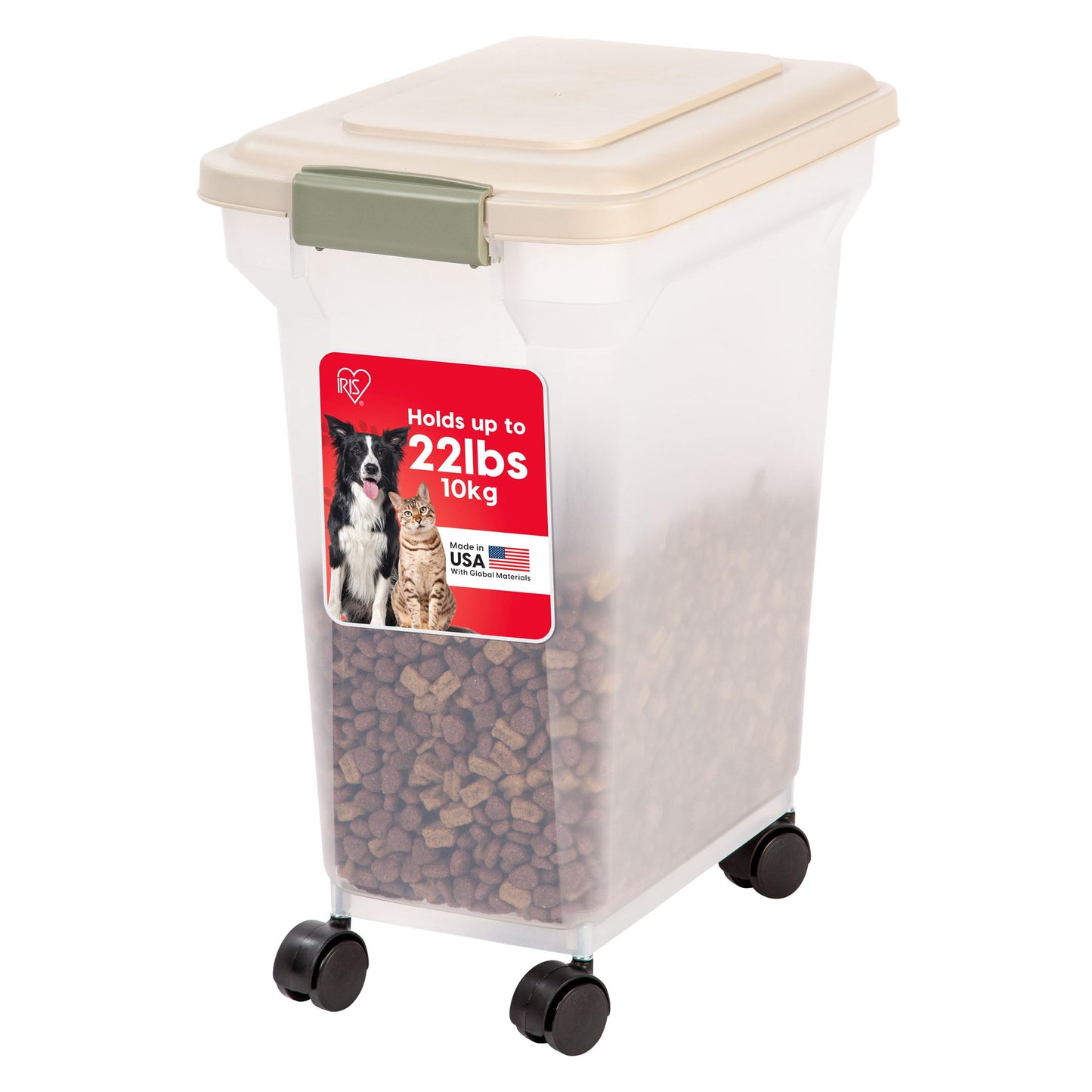 IRIS USA WeatherPro Airtight Pet Food Storage Container with Attachable Casters, For Dog Cat Bird and Other Pet Food Storage Bin