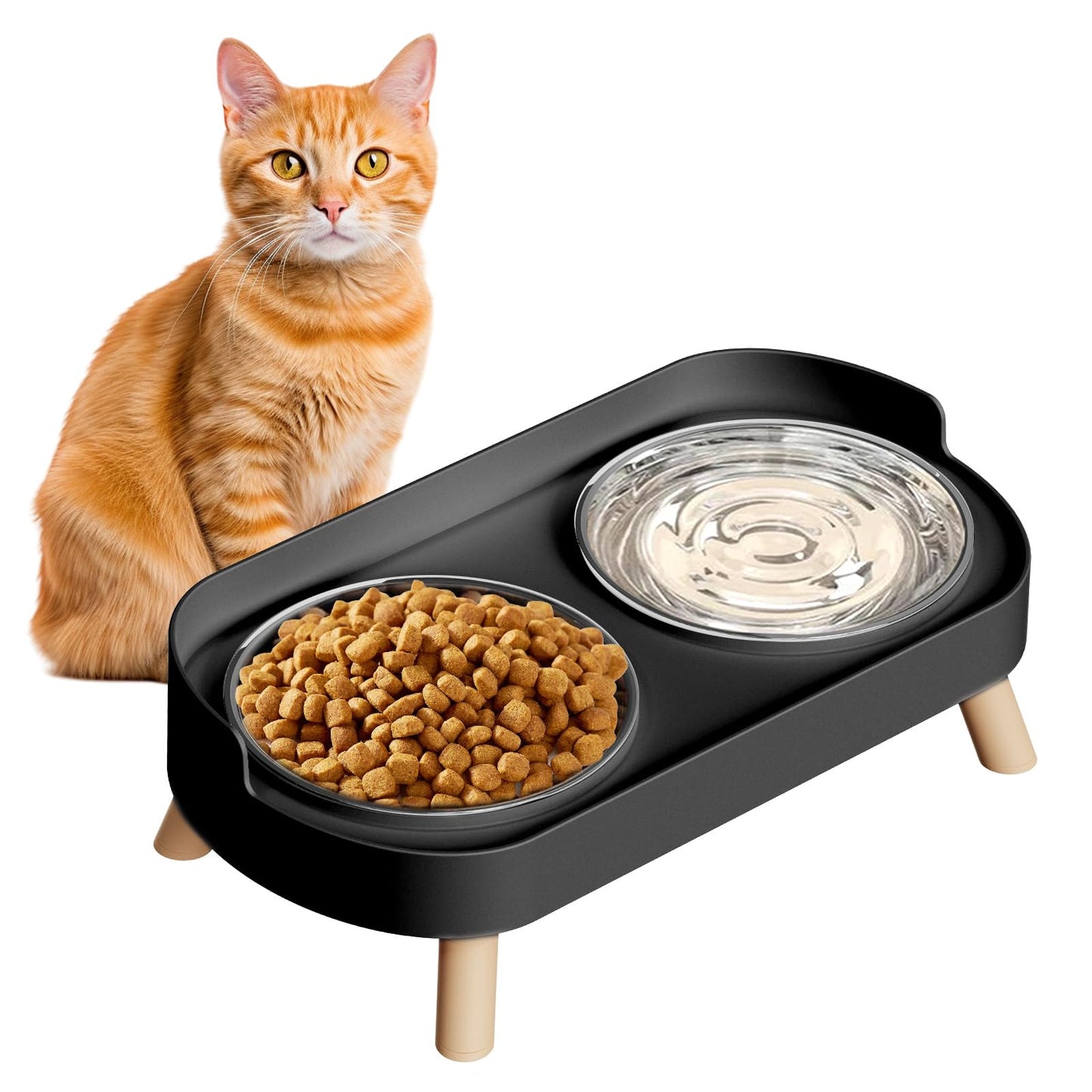 Elevated Cat Bowl, Raised Cat Food and Water Bowl Set for Indoor Cats