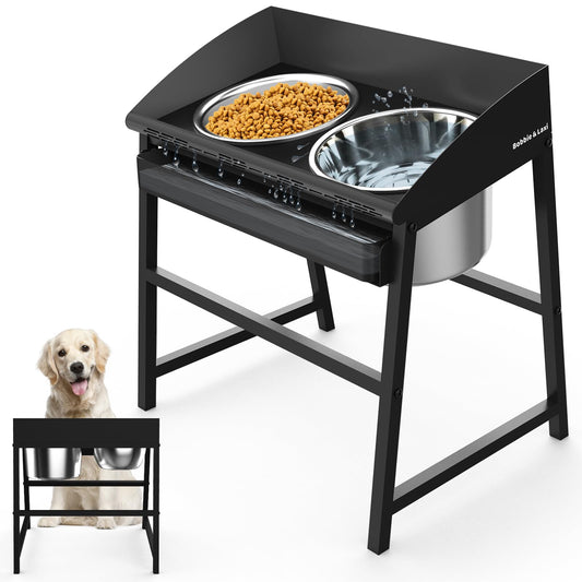 Spill Proof Tilted Elevated Dog Bowls for Large Breed, 15“ Tall Raised Dog Bowl with Stand, Stainless Steel Dog Food Bowl & Water Bowl Set for Indoor & Outdoor Use, Easy Clean Large Dog Bowl Dog Dish