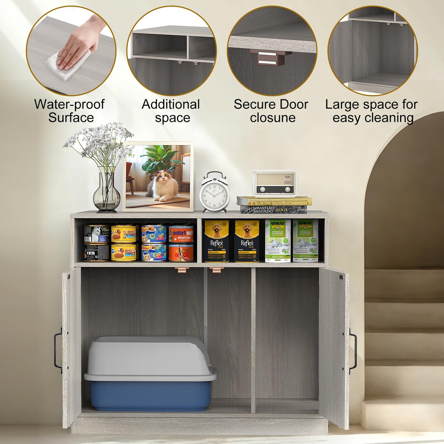 Cat Litter Box Enclosure Furniture Ultra-Large Wooden Hidden Litter Box