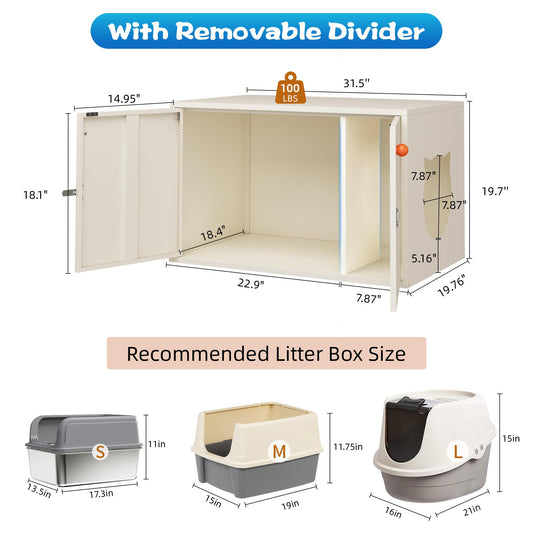 PEROKIER Cat Litter Box Enclosure, Hidden Litter Box Furniture with Removable Divider, Decorative Litter Box Cabinet, Cat Washroom Fit Most of Litter Box