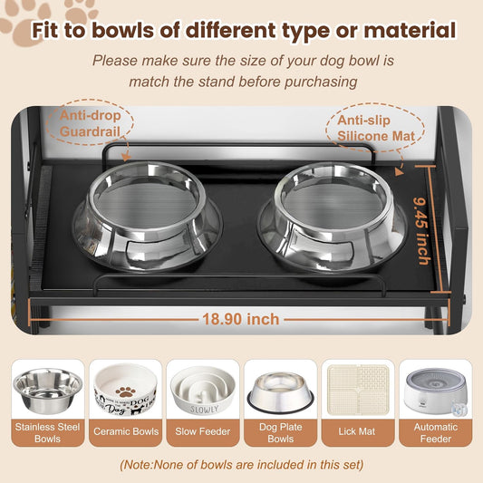 Lomivra Elevated Dog Bowls, Raised Dog Bowl Stand with Dog Toy Bin Basket Dog Food and Water Bowl Feeding Station, Lifted Dog Bowl Holder Cabinet with Pet Storage Organizer for Large Medium Small Dogs