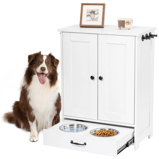 ALINE FURNITURE Dog Feeding Station With Storage Cabinet, Hidden Pet Feeder, Food Cabinet