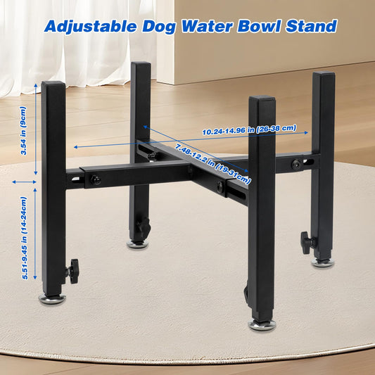 Elevated Dog Bowl Stand, Tall Dog Food Bowl Stand Adjustable Width 7.5-12.2" Length 10.2-15" and 3 Heights Adjustment, Metal Raised Pet Bowls Holder for Medium to Large Dogs, Bowls Not Included