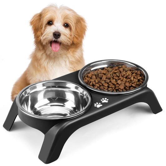Elevated Dog Bowls | 2 Thick Stainless Steel Dog Food Bowls Non-Slip Stand for Large, Medium Dogs - Height Adjusts 3.7" to 12.36"