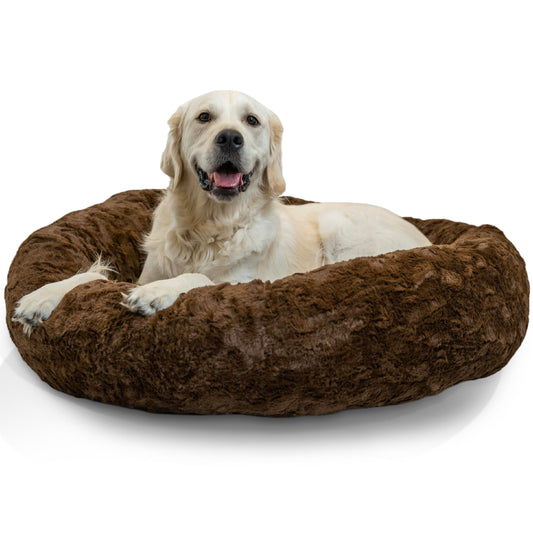 Best Friends by Sheri The Original Calming Donut Dog Bed – Washable Plush Pet Bed for Large Breeds up to 100 lbs, Lux Faux Fur, Dark Brown, Large (36" x 36")