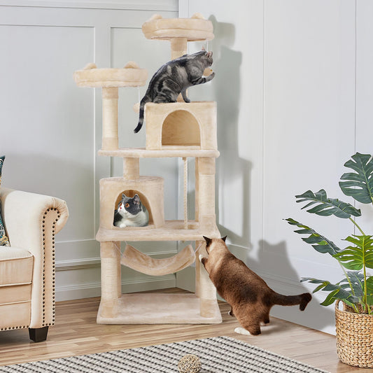 Yaheetech 62.5inches Cat Tree Cat Tower Cat Condo with Platform & Hammock, Scratching Posts for Kittens Pet Play House with Plush Perch for Indoor Activity Relaxing