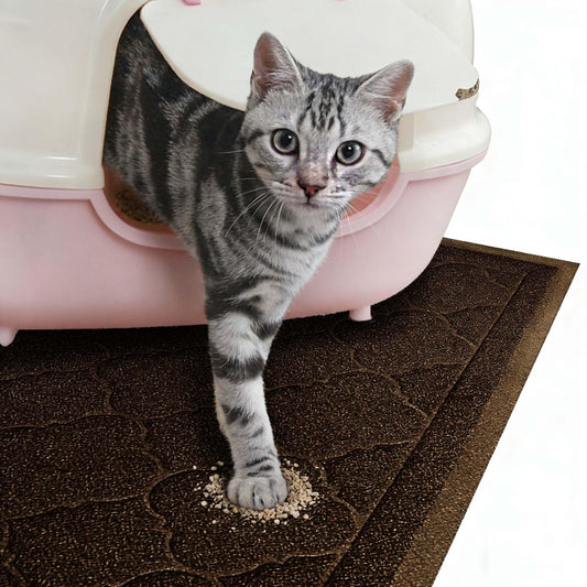 PETUPPY Premium Durable Cat Litter Mat, XL Size 47"X36"- No Phthalate- Non-Slip-Water Resistant- Easy to Clean-Soft On Kitty Paws-Traps Litter from Litter Box(Extra Large Gray Khaki)