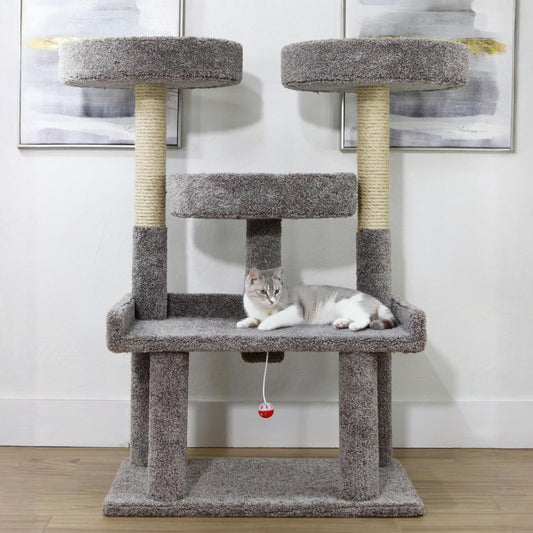 Prestige Cat Trees 46″ XXL Heavy Duty Cat Tree – Extra-Large, Sturdy Indoor Cat Tower with Multiple Perches, Sisal Scratch Posts & Solid Wood Base (Gray)