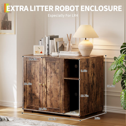 39.4" Cat Litter Box Enclosure Furniture, Hidden Litter Box Cabinet with Dog-Proof Shelf & Power Outlet, Modern Indoor Cat Litter Cabinet, Side End Table for Living Room