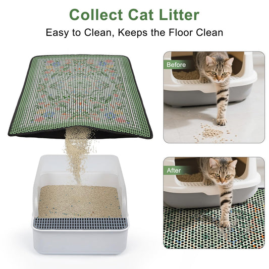 Hedgeink Cat Litter Mat Double Layer Machine Washable Litter Trapping Mat