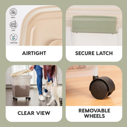 IRIS USA WeatherPro Airtight Pet Food Storage Container with Attachable Casters, For Dog Cat Bird and Other Pet Food Storage Bin