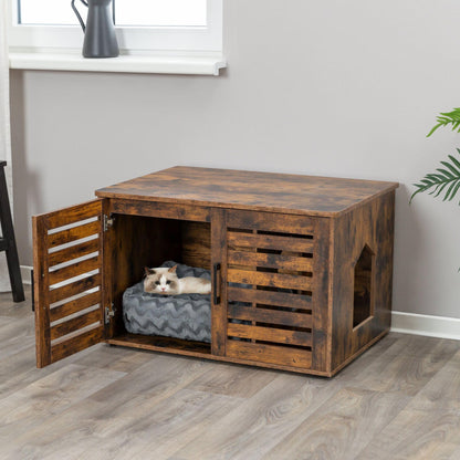 Trixie XL Furniture Litter Box Enclosure (White), Hidden Litter Box for Cats with Openings on Either Ends & Large Ventilations Slots, Double Doors for Easy Cleaning, Removable Divider