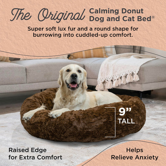 Best Friends by Sheri The Original Calming Donut Dog Bed – Washable Plush Pet Bed for Large Breeds up to 100 lbs, Lux Faux Fur, Dark Brown, Large (36" x 36")